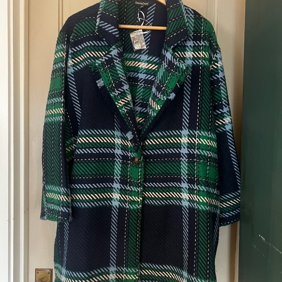 Green Plaid blanket Women's Coat - Picture 1 of 5